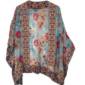 Tolani Collection O/S Kimono Duster Cardigan Tunic Top Boho Open Front Floral